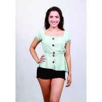 ROMANTIC BOTONES LIGA CINTURA BLUSA LINO